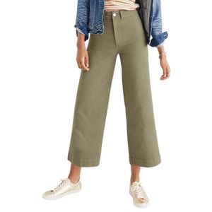 Madewell Emmett Wide Leg Crop Pants in Olive Green / Brown